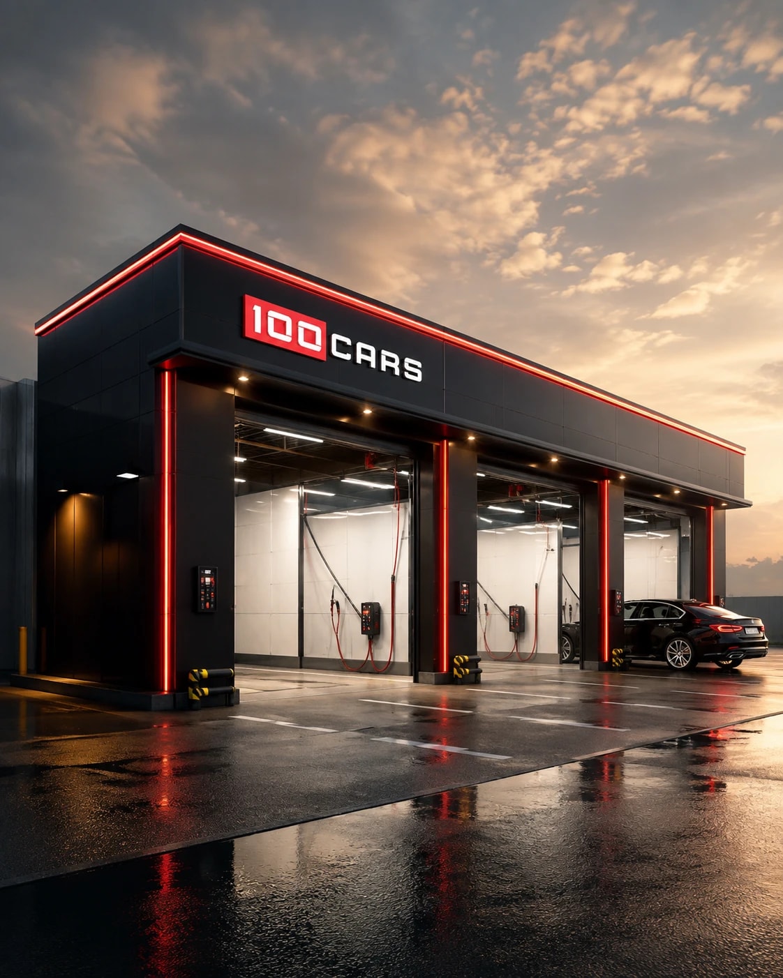 Премиальный фасад тёплой автомойки самообслуживания 100CARS